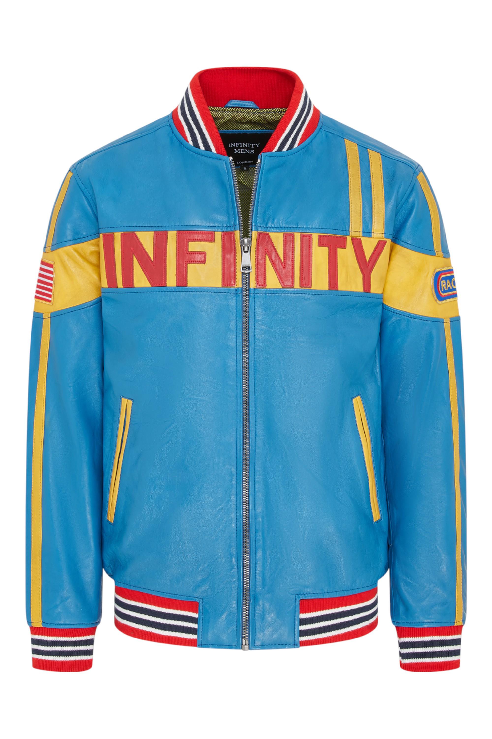 Heren blauw leren Track Racing Bomber Bikerjack - Speler