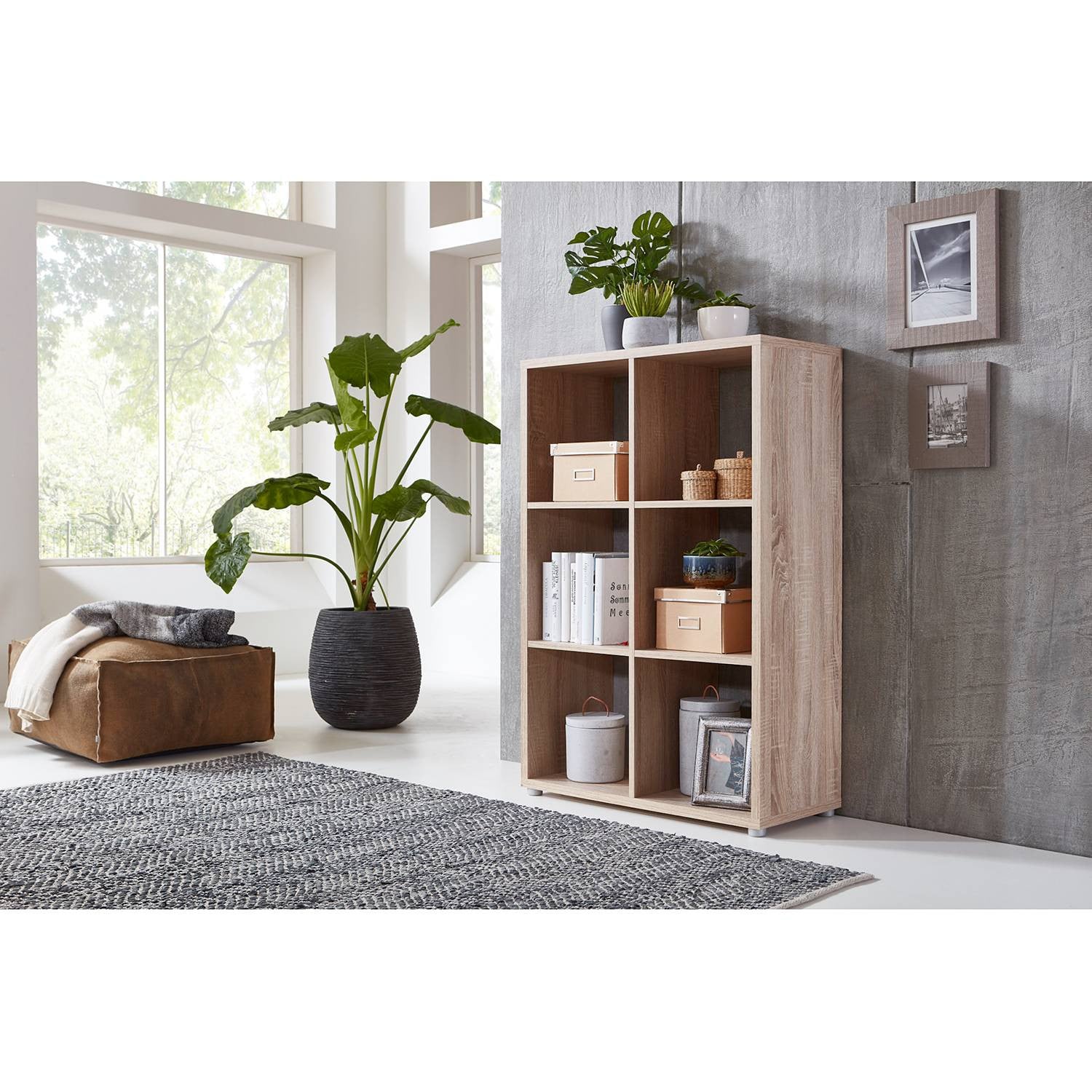 home24 Open kast Nernier II beige/Sonoma eikenhouten look, Hoogte: 109 cm