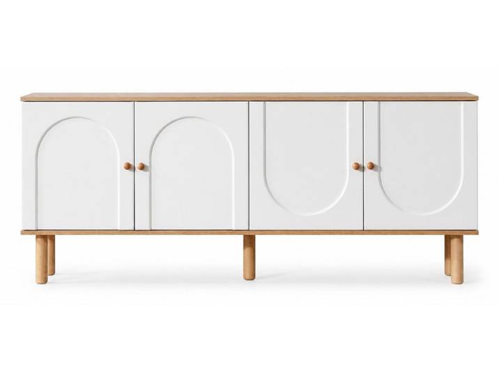 Xlmoebel Sideboard Elegantes weißes Sideboard mit Holzbeinen und sanften Rundungen (Sideboard, Sideboard, 4-türig), Made in Europa