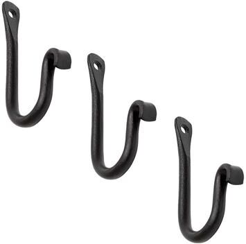 Achla Designs Set of 3 Multi Purpose J-Hook Brackets, 4 Inch Long, Black Powder Coat Finish