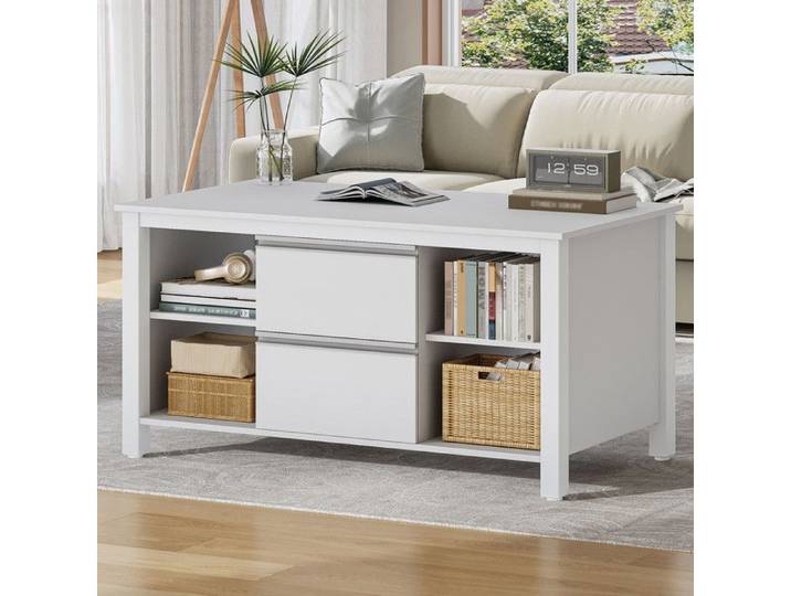 Table Basse 50 x 100 x 50 cm Blanc-Argent Table de Salon