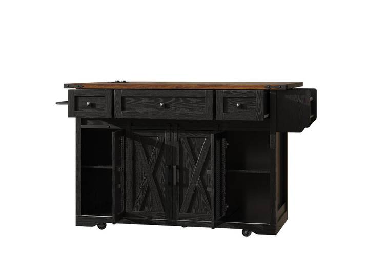 ComfortXL Servierwagen De-41164 120,2/45,3-75/91,5 cm mit Stromanschluss Schwarz, 120.2x91.5x45.3 cm, Esszimmer, Servierwagen