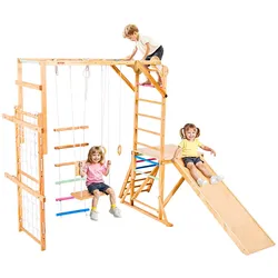 VEVOR Indoor Spielplatz Klettergerüst (8 in 1) aus Holz, 100 kg belastbares Montessori-Kletterspielzeug-Set mit Schaukeln/Klettergerüst/Rutschen/Holzleiter/Strickleiter/Kletternetz/Stange