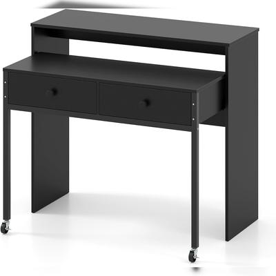 COSTWAY Extendable Desk with 2 Drawers, Desk with 2 Wheels, Small Dressing Table, Console Table, Bedroom