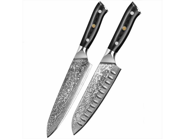 UniqueFire Messer-Set 2tlg. Damastmesser 20cm Küchenmesser mit 17cm Santokumesser G10 Griff (2-tlg)