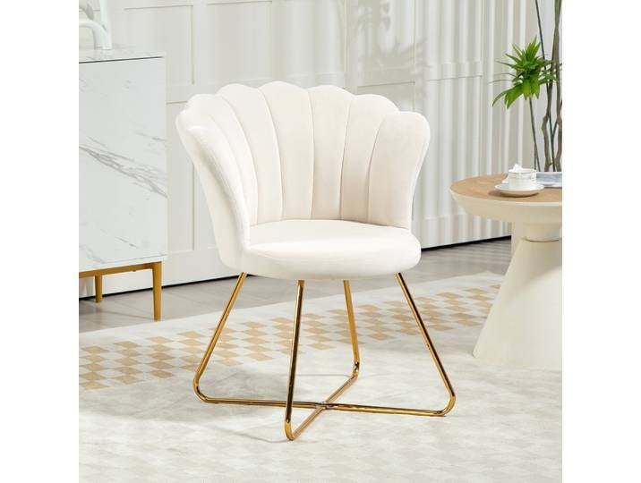 HOMCOM Fauteuil Coquillage Velours Crème Pieds Acier 69x64x80cm