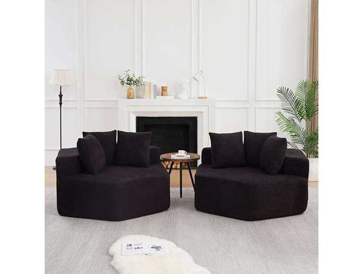 Moderner Sechseckiger Einzelsesse，Modulares Relaxsessel für Wohnzimmer Sechseckiger Einzelsessel aus weichem Chenille，Flauschiger Loungesessel mit 6 Kissen，Vielseitig Kombinierbar，ohne Montage