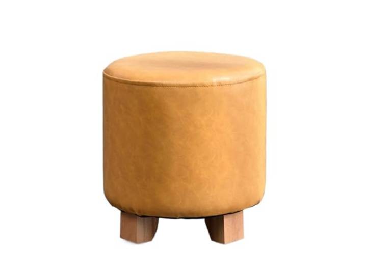 DANNMPX Sitzhocker Wohnzimmer Multifunktionaler Runder Fußhocker Aus PU-Leder Mit Massivholzbeinen for Zuhause Zusätzliche Sitzplätze(Yellow,35x29cm)