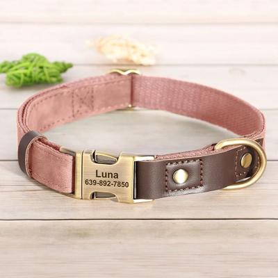 Uplift Picks Custom Engraved PU Leather Dog Collar Adjustable ID Buckle pink large