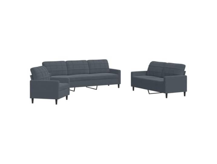 vidaXL 3-TLG. Sofagarnitur mit Kissen Dunkelgrau Samt, Sofa, Fernsehsessel, Sessel, Sofa Set, Relaxsofa, Samtsofa, Wohnzimmermöbel, Sofa gepolstert