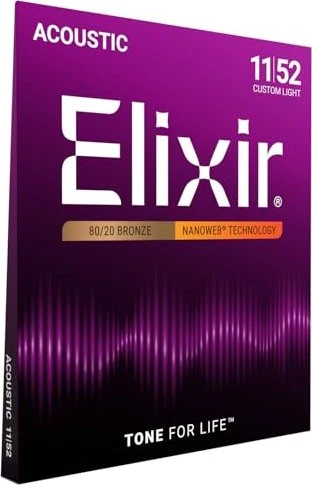 Elixir 11027 Nanoweb 80/20 Bronze 11-52 Custom Light