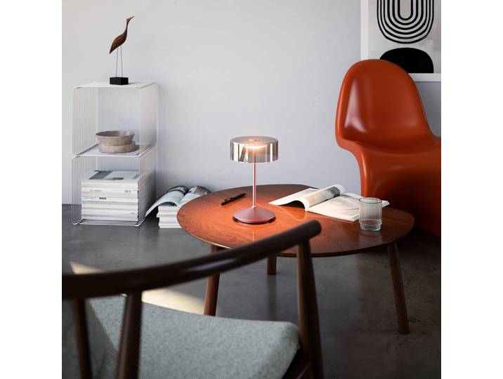 Sigor LED-Akkutischleuchte Numotion, rosegold, Glas, IP54, dimmbar, violett / pink / rose, für Wohn- / Esszimmer, Glas, Modern