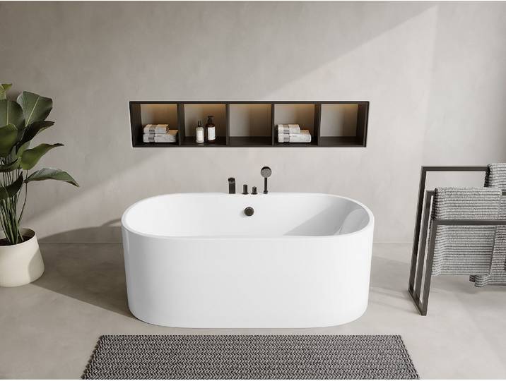 Freistehende Badewanne mit Armatur 150 x 75 x 58 cm Weiß 195 L STEPONA