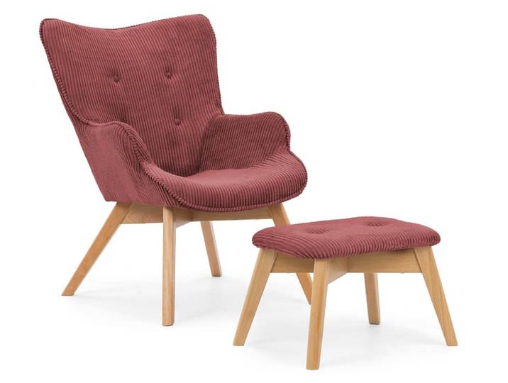 Fauteuil lounge avec repose-pieds, en tissu côtelé terracotta
