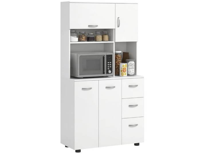 CollaHausse Buffet Cuisine Blanc 3 Tiroirs 3 Étagères Grand Rangement 89x40x168 cm