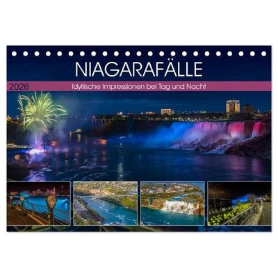 NIAGARAFÄLLE Idyllische Impressionen bei Tag und Nacht (Tischkalender 2026 DIN A5 quer), CALVENDO Monatskalender