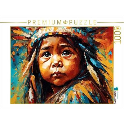 CALVENDO Puzzle Kleines Mädchen mit Kopfschmuck aus Federn | 1000 Teile Lege-Größe 64x48cm Foto-Puzzle für glückliche Stunden