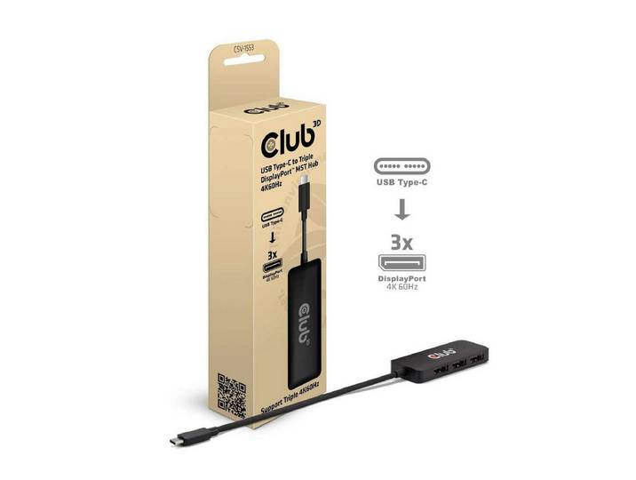 CLUB3D Laptop-Dockingstation CLUB3D USB-C® to Triple DisplayPort™ MST Hub 4K60Hz