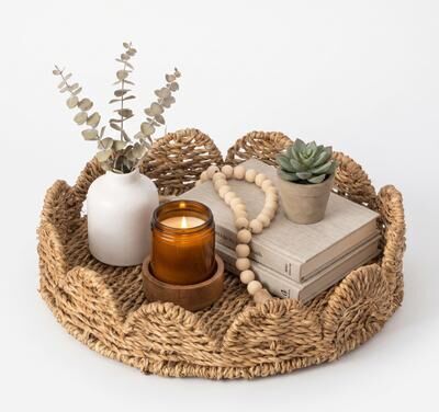 Wickerwise Decorative Seagrass Serving Tray with Handle
