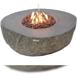ELEMENTI Gas Feuertisch Boulder Feuerstelle aus Beton - für Garten, Balkon and Terrasse, wetterbeständig, Steinoptik 110x89x41cm