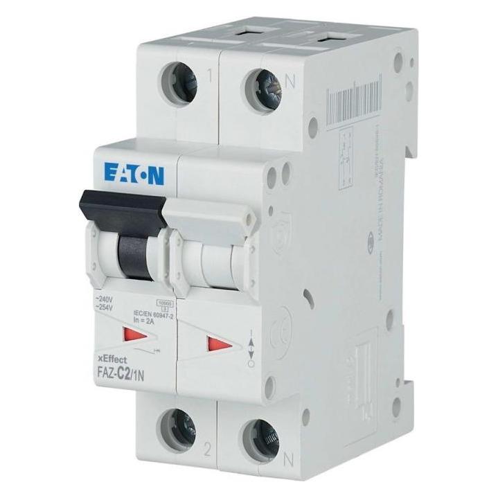 Eaton MCB, 2A, C-type, 1Pole+N, 15kA (FAZ-C2/1N)