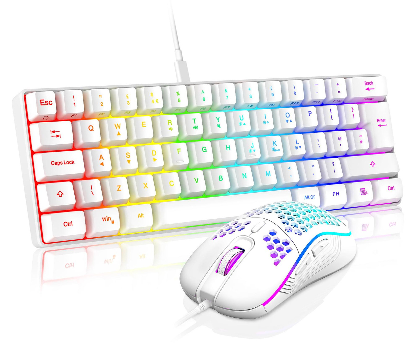 Selius RGB Gaming Toetsenbord en Muis Combo - Ultra Compact Backlit Mini Toetsenbord met 7200 DPI Muis