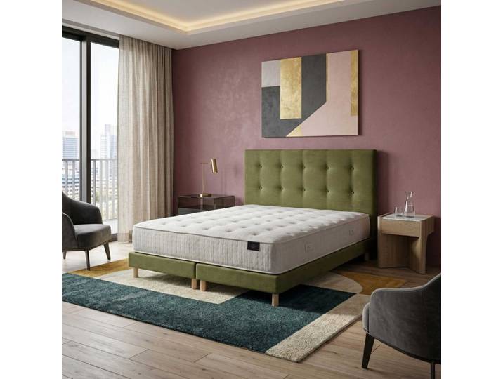 Ensemble tête de lit matelas hybride sommier tête de lit vert