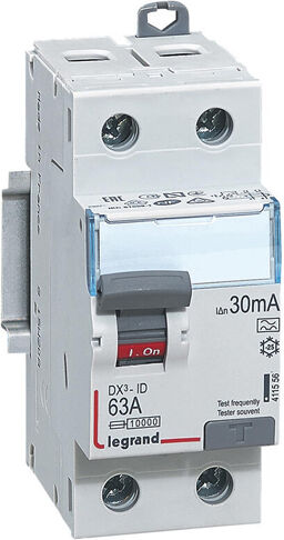 Interrupteur différentiel DX³-ID 2P 230 V 63 A type A 30 mA LEGRAND 411556