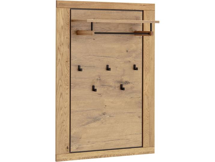 Garderobenpaneel MCA LIVING Greno Garderobenpaneel Wandgarderobe , braun (eichenfarben), B:80cm H:114cm T:27cm, Holzwerkstoff, Massivholz, Metall, Garderobenpaneele, Garderobenpaneel, Ablageboden, Garderobenstange aus Metall, 5x Kleiderhaken