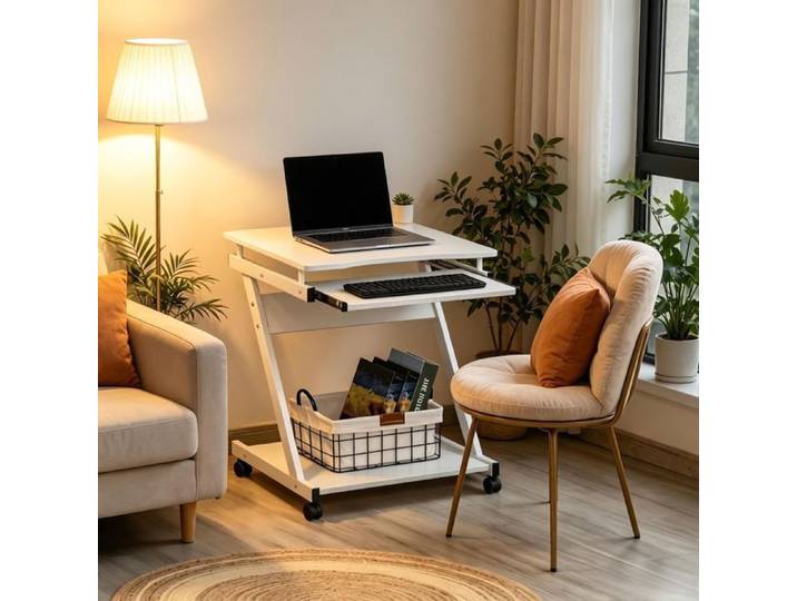 Bureau ordinateur mobile 60 x 48 x 73 cm blanc