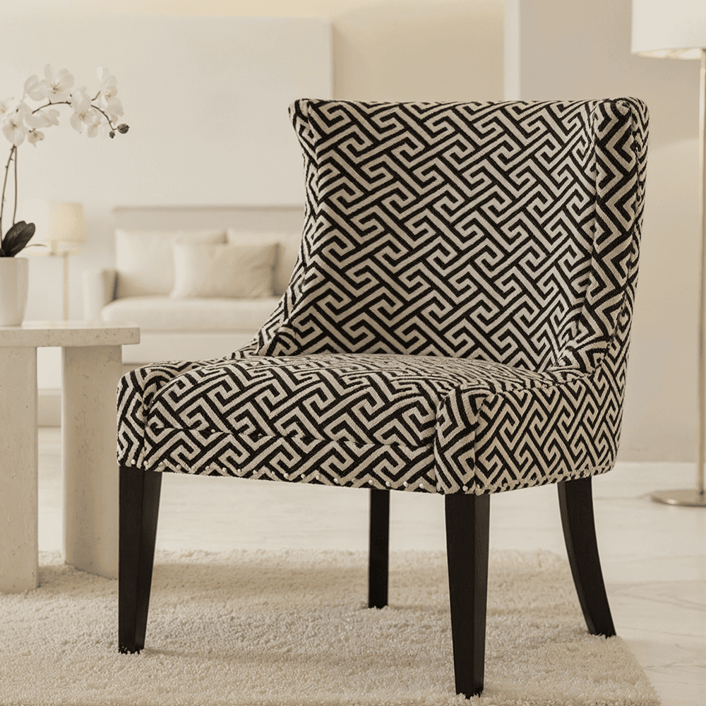 Marcelline Black & Grey Geometric Pattern Lounge Chair
