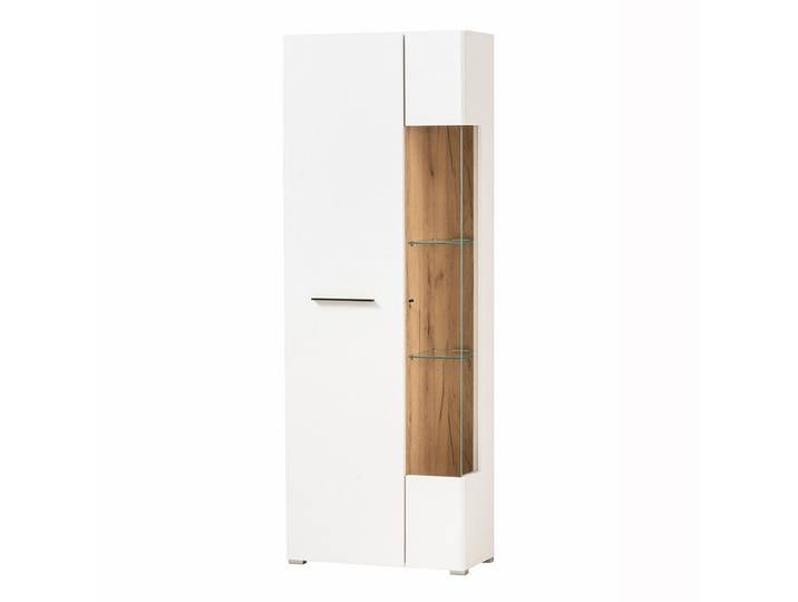 Lomadox Vitrine SUTTON-61 weiß Eiche spiegelverkehrt montierbar 72x200x34,5 cm