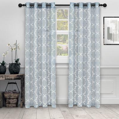 Superior Decorative Quatrefoil Embroidered Sheer Curtain Set with 2 Panels