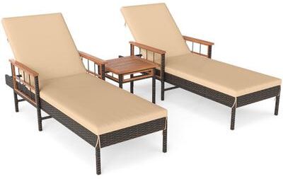 Costway 3 Pieces Patio Chaise Lounge Set for Poolside Backyard Porch