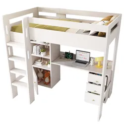 Hochbett 90x200 Weiß mit Schreibtisch Stauraum USB-C Multifunktion Jugendzimmer Massivholz MDF Multifunktionsbett