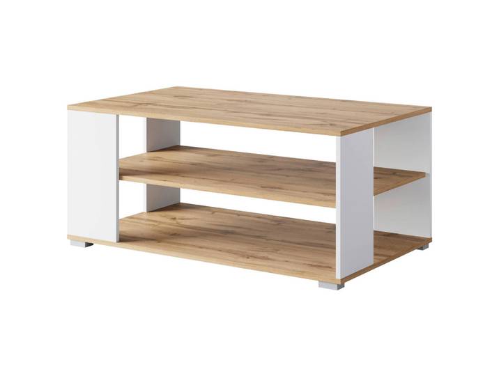 P & B Couchtisch Narobi, Weiß, Eiche Wotan, rechteckig, eckig, 60x45x100 cm, Fsc, Stauraum, einfacher Aufbau, Wohnzimmer, Wohnzimmertische, Couchtische, Couchtische mit Stauraum