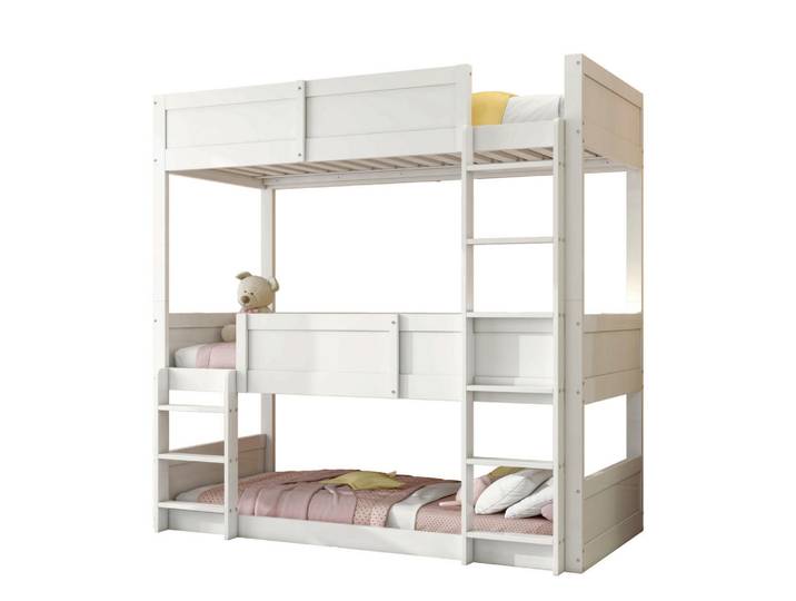 Evryae Etagenbett 90/200 mit Dreifach-Schlafplatz und Sicherheitsgeländer in Weiß, 90x200 cm, Babymöbel & Kindermöbel, Kinderzimmer & Jugendzimmer, Stockbetten