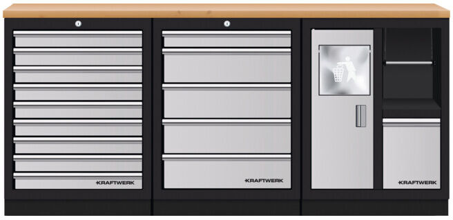 Mobilier d'atelier Mobilio 3 éléments Kraftwerk, seau à déchets, contreplaqué hêtre (3964K-95M)