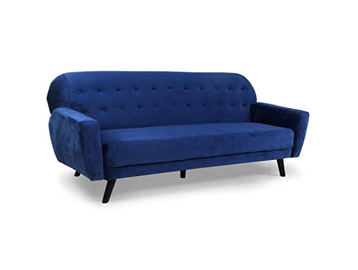 Menzzo Canapé Convertible scandinave Helios Velours Bleu