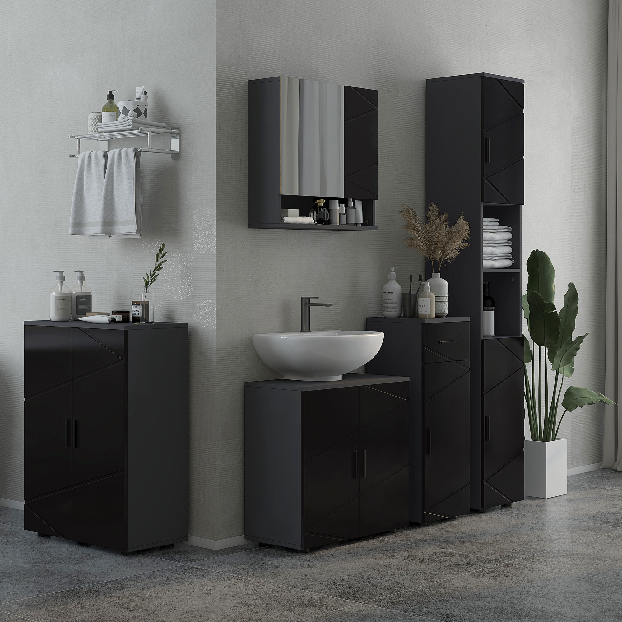 Kleankin Mobile Sottolavabo Bagno per Piedistallo con Armadietto 2 Ante, 60x30x60cm, Nero Aosom
