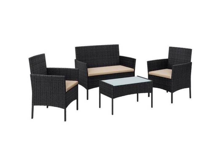SONGMICS Salon de Jardin Extérieur Surface Tressée en PE Table et Chaises pour Terrasse Jardin Balcon Noir et Taupe GGF004B05