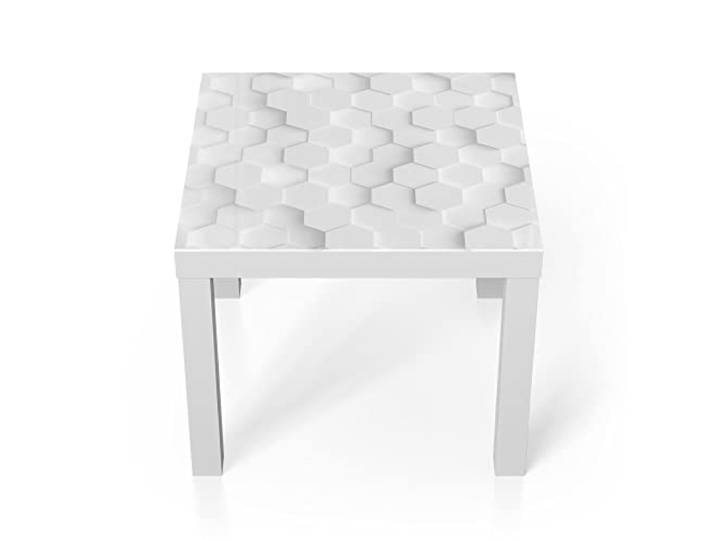 DEQORI Glastisch weiß klein 55x55 cm Motiv 3D-Wabenmuster ausgefallener Beistelltisch aus Glas Hochglanz Couchtisch fürs Wohnzimmer moderner Couch Tisch mit Design