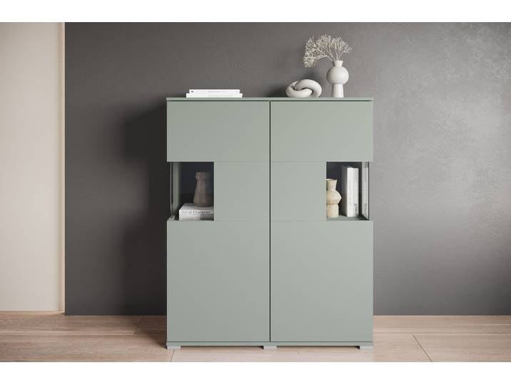 Highboard GOODPRODUCT Kenia , grün (salbei), B:100cm H:120cm T:39,5cm, Sideboards, Highboard, Modernes Highboard mit Glastüren, Breite 100 cm