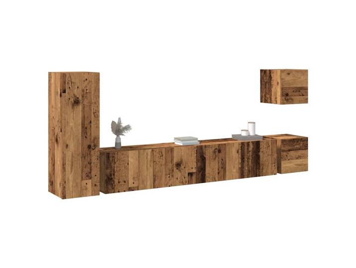 vidaXL 5-tlg. TV-Schrank-Set Wandmontage Altholz-Optik Holzwerkstoff