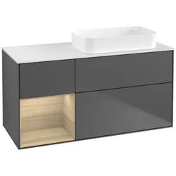 Villeroy und Boch Finion Waschtischunterschrank F681PCGK 120x60,3x50,1cm, Regal links Oak Veneer, Anthracite matt