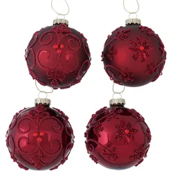 Boltze Weihnachtskugel Oriana 12er-Set, Ø 8 cm, Höhe 10 cm, rot
