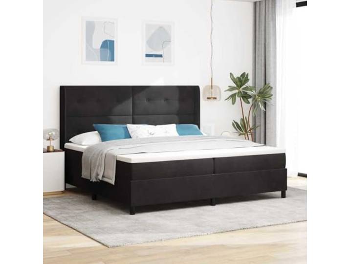 RJPLMFV LED-Bett, Velours, Schwarz, 200 x 200 cm Kopf verstellbar, 2 Höhen, Taschenfedern, Holz, Technik, USB, 5 V