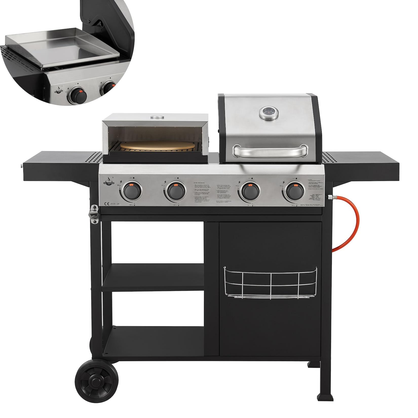 El Fuego® 3in1 Kombigrill "Boston" Gasgrill, Pizzaofen und Edelstahl-Plancha