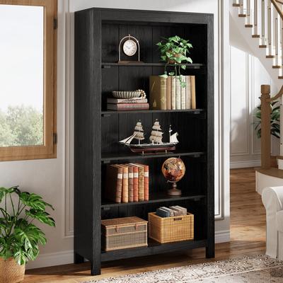 1Easylife 5-Tier Tall Solid Wood Bookcase, Heavy Duty Floor Large Bookshelf