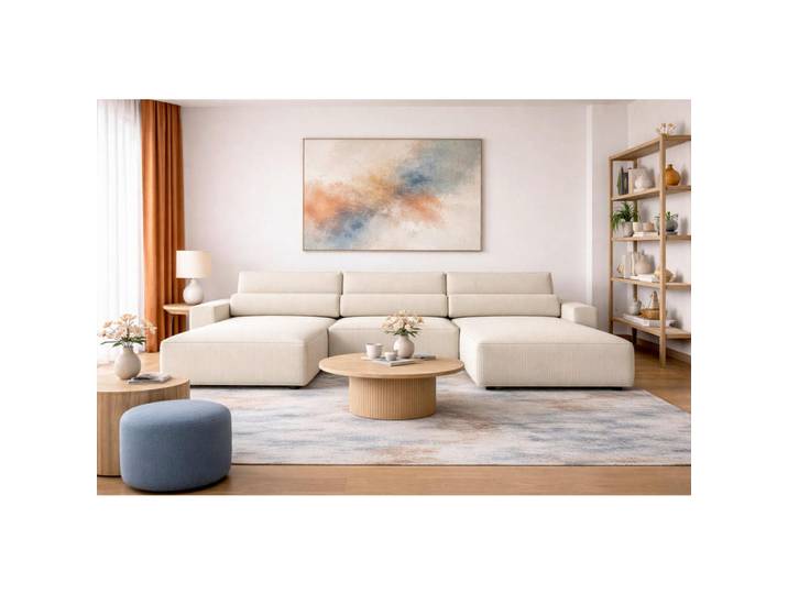 Mid.you Wohnlandschaft Brazil U, Beige, Kunststoff, 4-Sitzer, Füllung: Silikon, Eckteil, U-Form, 410x200 cm, Armteil links, rechts, Wohnzimmer, Sofas & Couches, Wohnlandschaften, Wohnlandschaft U-Form